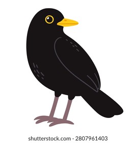 Simple stylized cartoon blackbird (Turdus merula) drawing. Vector clipart illustration.