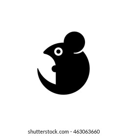 Simple stylized cartoon mouse icon. Geometric rat silhouette, vector illustration.