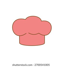 Ilustración de sombrero de chef simple y estilizado. Color rosa, delineado en marrón. Diseño limpio y minimalista sobre un fondo blanco. Adecuado para temas culinarios. 
