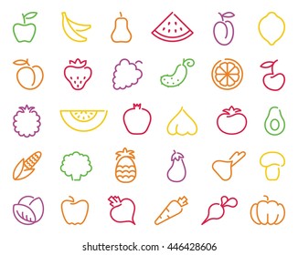 Simple stylized contours of vegetables and fruits