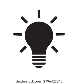 A simple, stylized depiction of a light bulb icon featuring a bold, filled-in bulb shape with a visible internal filament. The bulb is rendered in solid black against a plain white background, emphasi.