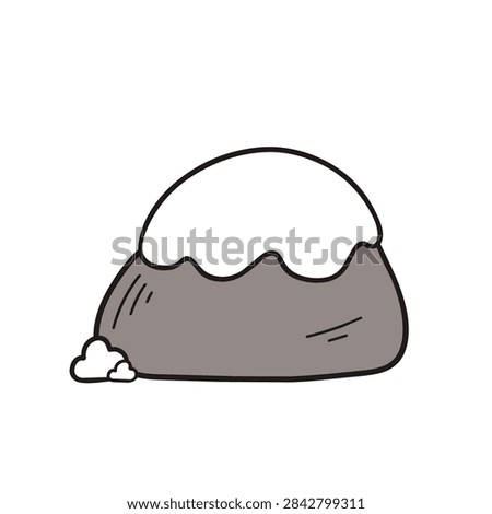 A simple and stylized doodle of a mountain with a snowy cap on top isolated on a white background