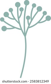 Simple stylized drawing of a plant with round berries growing upward, isolated on a white background, representing nature, growth, and simplicity