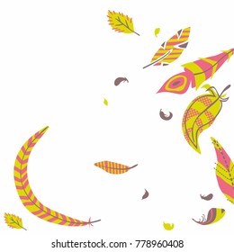 Simple stylized feathers. Vector set of hand drawn feathers