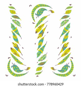 Simple stylized feathers. Vector set of hand drawn feathers