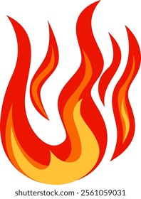 Simple stylized flames rising, with red and orange colors, creating a visually appealing representation of fire and heat on a white background