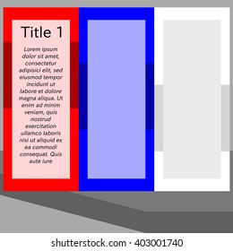 Simple stylized flat red blue white info graphic template of vertically stripes with long shadow