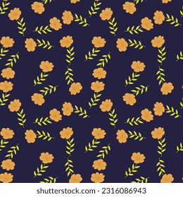 Simple stylized flower seamless pattern. Decorative naive botanical backdrop. For fabric design, textile print, wrapping paper, cover. Vector illustration