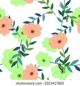 Simple stylized flower seamless pattern. Decorative naive botanical backdrop. For fabric design, textile print, wrapping paper, cover. Vector illustration