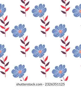 Simple stylized flower seamless pattern. Decorative naive botanical backdrop. For fabric design, textile print, wrapping paper, cover. Vector illustration