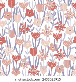 Simple stylized flowers mix seamless pattern