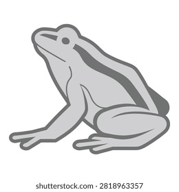 Simple stylized frog icon in gray on a white background. Minimalist design showing a frog in profile. Suitable for web design, apps, and educational materials.