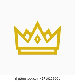 Un icono de corona dorada simple y estilizado con una forma de diamante en el centro, sobre un fondo blanco.