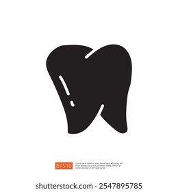 A simple, stylized graphic representation of a tooth, emphasizing dental health and hygiene.