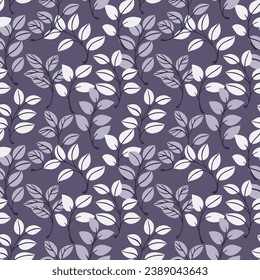 Simple stylized gray branches leaves intertwined in a seamless pattern. Vector hand drawn leaf stems print. Template for design, fabric, fashion, wallpaper, textile