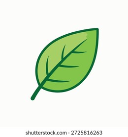 Una hoja verde simple y estilizada con un contorno verde oscuro y venas, sobre un fondo blanco liso, que transmite una sensación de frescura y respeto al medio ambiente.