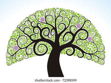 simple stylized green tree with twisted branches