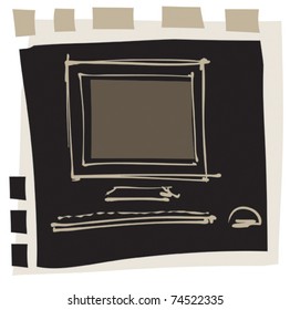simple stylized hand-drawn computer in freehand ink style