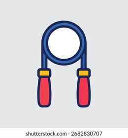 A simple, stylized icon of a blue jump rope with red handles, representing fitness, exercise, and sports activities.