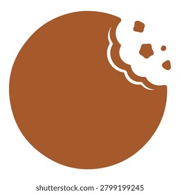 A simple, stylized icon of a chocolate chip cookie with a bite taken out of it.