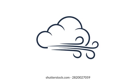 Simple stylized icon of a cloud with wind lines representing a blowing breeze or chilly weather on a white background.