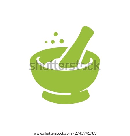 A simple, stylized icon of a green mortar and pestle on a white background. Represents pharmacy, herbal medicine, natural remedies, and wellness.