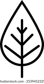 Simple stylized icon of a leaf with a central vein and six smaller veins branching out, smooth outline, pointed at the top.