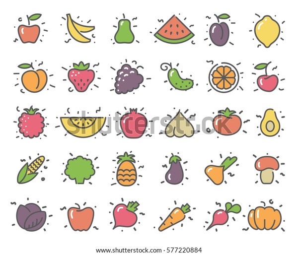 野菜や果物の簡単なスタイル化したアイコン のベクター画像素材 ロイヤリティフリー