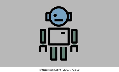A simple, stylized illustration of a blocky robot made from geometric shapes. The cartoon automaton stands against a solid grey background.