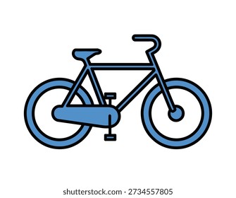 Una ilustración simple y estilizada de una bicicleta azul con contornos negros, mostrada de perfil sobre un fondo blanco. La bicicleta tiene dos ruedas, un bastidor, manillar, un asiento, pedales y un guardacadenas.
