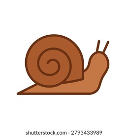 A simple, stylized illustration of a brown snail moving from left to right, featuring a prominent spiral shell and two antennae.