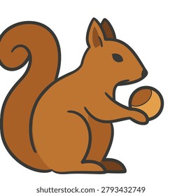 A simple, stylized illustration of a brown squirrel holding a nut in its paws, with a curled tail.