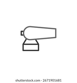 Uma ilustração simples e estilizada de um canhão. O design se concentra em linhas minimalistas e uma paleta de cores suaves, dando-lhe uma aparência limpa e moderna, enquanto sugere tecnologia militar vintage.