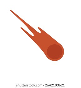 A simple, stylized illustration of a fiery red-orange meteor or comet streaking through space with a bright tail