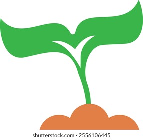 Simple, stylized illustration of a green plant sprout emerging from an orange mound of soil. The sprout has two leaves and a small stem. 