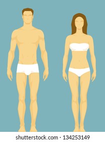 simple stylized illustration of a healthy body type of man and woman in retro colors