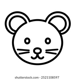 A simple, stylized illustration of a mouse's face with prominent ears and whiskers.