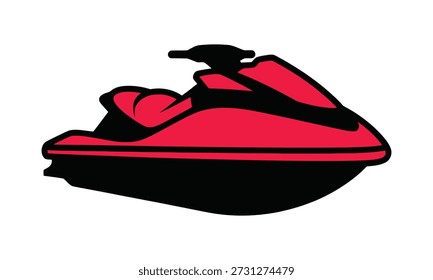 A simple, stylized illustration of a red and black jet ski, isolated on a white background. The watercraft is depicted in profile, showcasing its sleek design.