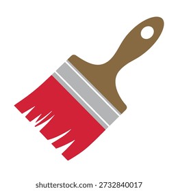 Uma ilustração simples e estilizada de um pincel vermelho com uma alça marrom contra um fundo branco.