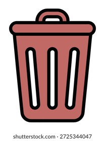 Una ilustración simple y estilizada de un cubo de basura rojo con una tapa y ranuras de Vertical en su cuerpo.
