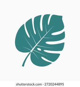 Una ilustración simple y estilizada de una sola hoja de monstruo verde con sus lóbulos profundos característicos y vena central, presentada sobre un fondo blanco limpio.