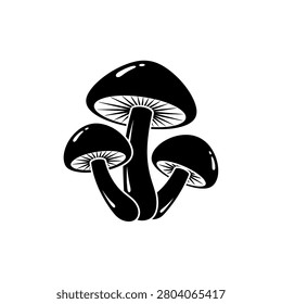 A simple, stylized illustration of three mushrooms in black and white, perfect for graphic design or educational purposes.
