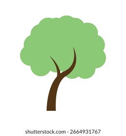 Ilustración simple y estilizada de un árbol con un tronco marrón y un dosel verde en forma de nube. Diseño minimalista ideal para la educación, temas ecológicos, logotipos o proyectos de Diseño gráfico.