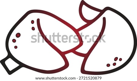 A simple, stylized illustration of two fortune cookies, one slightly open and the other closed, rendered in red and black outline on a white background, perfect for use in designs related