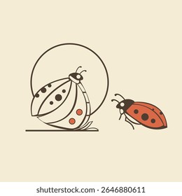A simple, stylized illustration of two ladybugs.