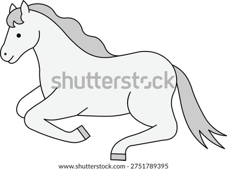 A simple, stylized illustration of a white horse in motion, with a flowing mane and tail, depicted against a plain background.