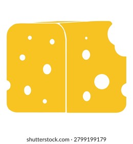 A simple, stylized illustration of a yellow cheese block with various sized holes, representing Swiss cheese.