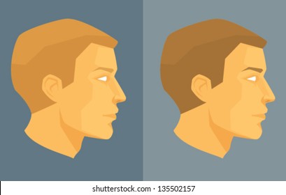 Simple Stylized Illustration Of A Young Man Face From Profile View, In Retro Style