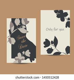 Simple stylized  jasmin flower card design. Useful for wedding invitation, birthday and event card, poster, menu list decoration, seasonal discount voucher and many more. Vector.