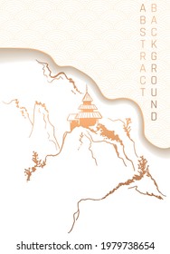 simple stylized landscape in japanese style in white and gold colours